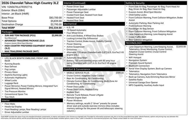 2026 Chevrolet Tahoe High Country